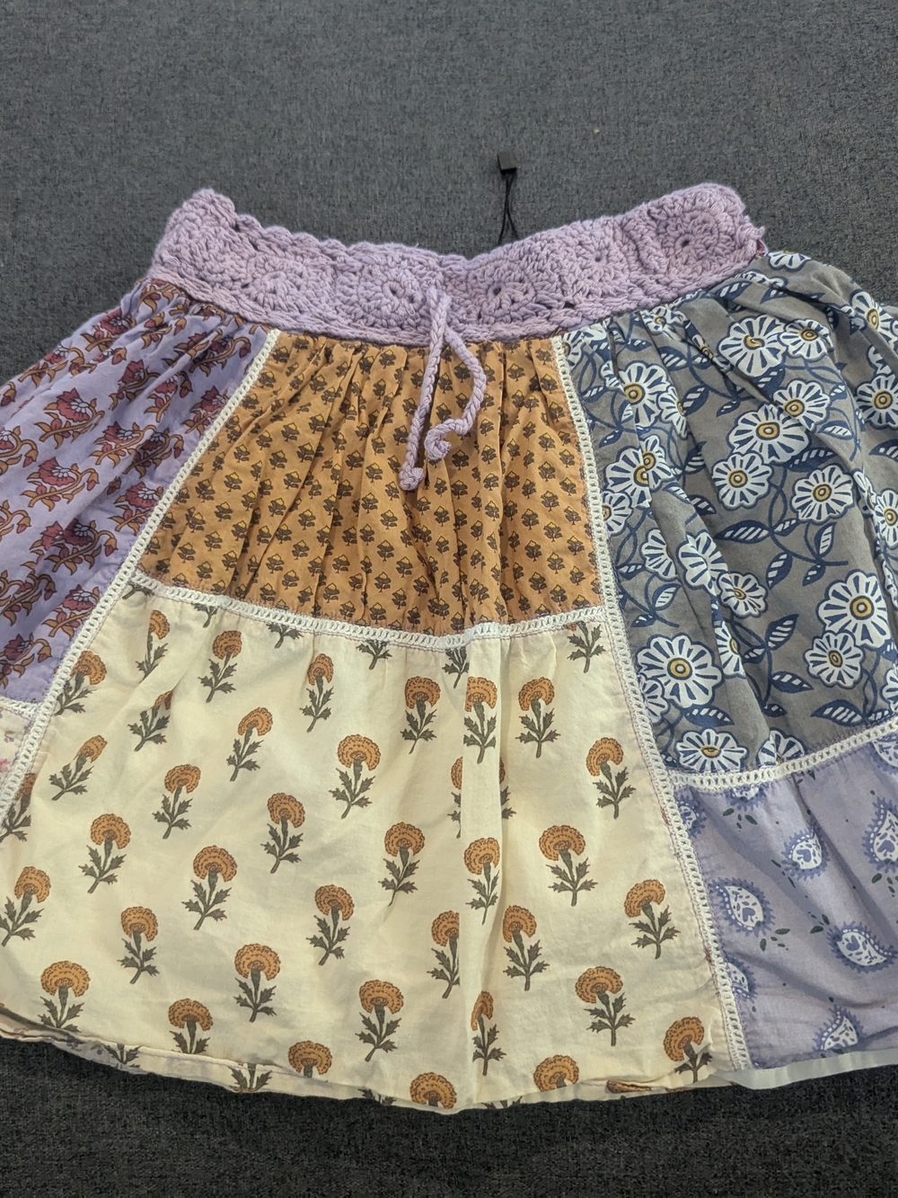 Zara Lavender Crochet Waist Patchwork Mini Skirt